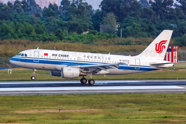 An Airbus A319 aircraft of Air China with registration number B-6034 at Chengdu Airport