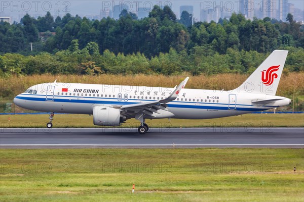 An Air China Airbus A320neo aircraft with registration number B-1068 at Chengdu Airport