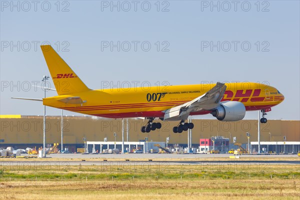 A Boeing 777F aircraft of DHL with registration D-AALM at Leipzig Halle Airport