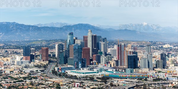 Downtown skyline city building panorama aerial view in Los Angeles
