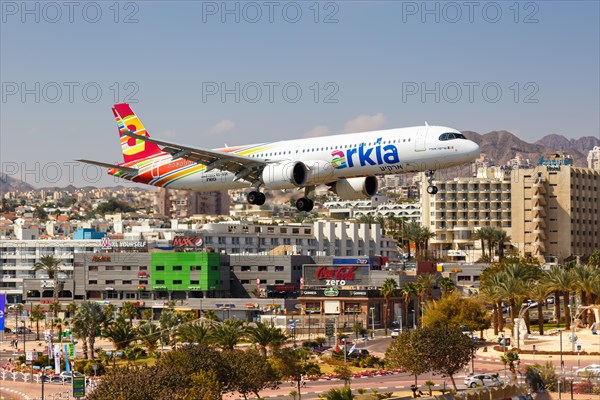 An Arkia Airbus A321neo with the registration number 4X-AGK lands at Eilat Airport