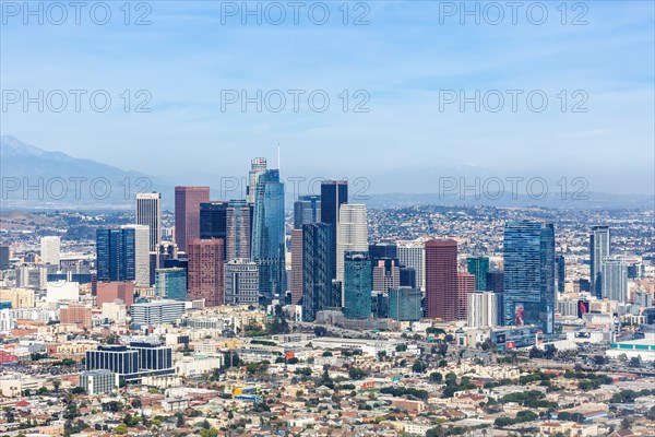 Downtown skyline city building aerial view in Los Angeles