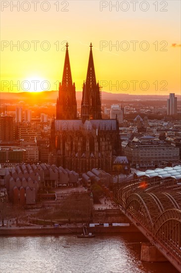 Cologne Cathedral Church Skyline City Sunset Bridge Rhine Hohenzollern Bridge in Cologne