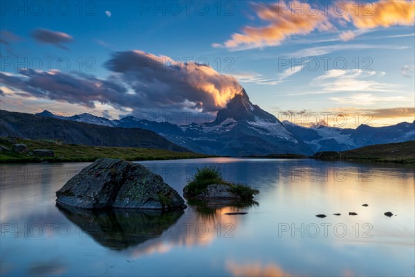 Matterhorn reflected in the Stellisee at sunset