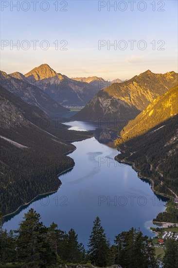 View from the summit of Schoenjoechl to Plansee and mountains