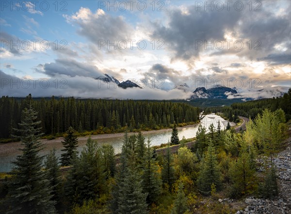 Cloudy Rocky Mountains at sunset