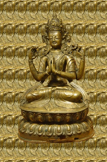 Sadakshari Lokeshvara statue with the â€œTwo handfulsâ€ or â€œSalutationâ€ gesture