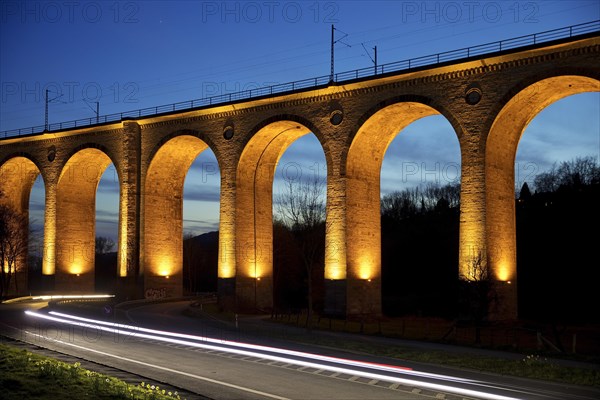 Illuminated viaduct in the evening