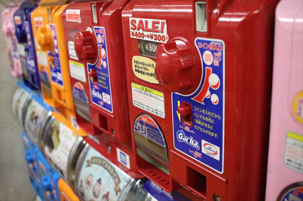 Colourful Gashapon capsule toy vending machines in Akihabara