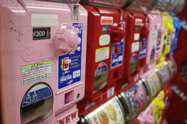 Colourful Gashapon capsule toy vending machines in Akihabara