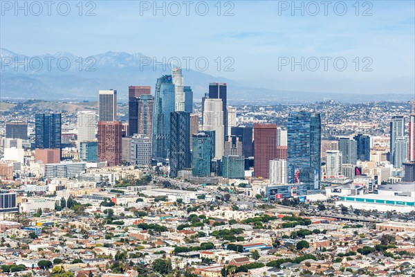 Downtown skyline city building aerial view in Los Angeles