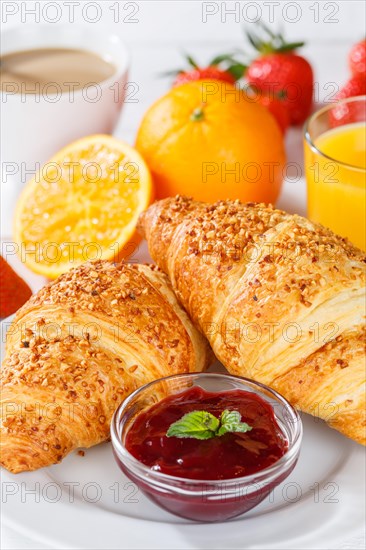 Croissant breakfast croissants food juice orange juice coffee hotel buffet in germany