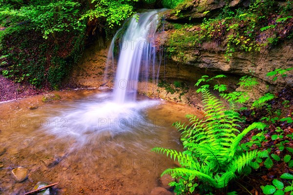 Village stream with waterfall