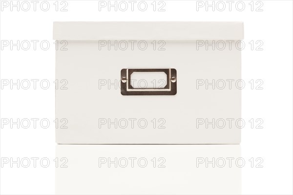 Blank white file box with lid isolated on a white background ready for your own message