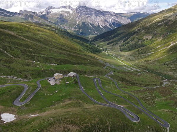 Aerial view of the serpentines on the north side of the Spluegen Pass