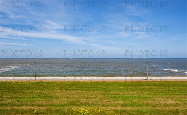 Beach section protected by dikes at the Estdorf of the island Baltrum