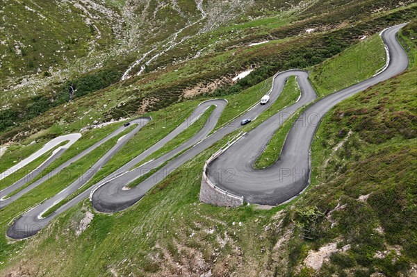 Aerial view of the serpentines on the north side of the Spluegen Pass