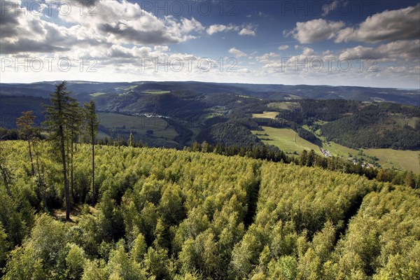 View from Thueringer Warte into the Bavarian-Thuringian border area of the former zonal border