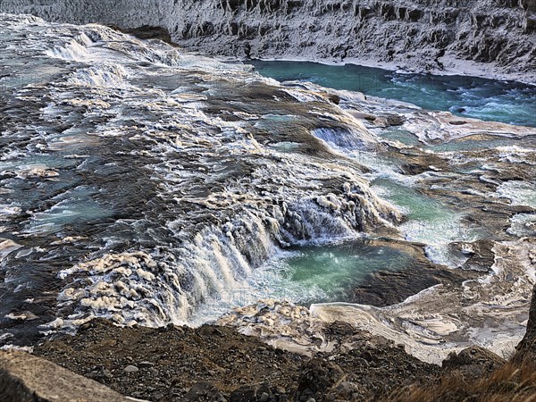 Waterfall Gullfoss with ice