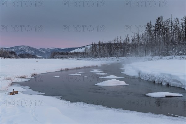 Morning dawn on the Oymyakon River