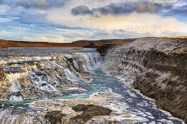 Waterfall Gullfoss with ice
