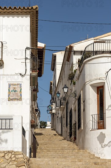 Narrow streets with white houses in Altea Old Town