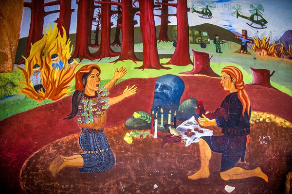 Mural about the atrocities in the Guatemalan civil war as well as the hope for a non-violent future