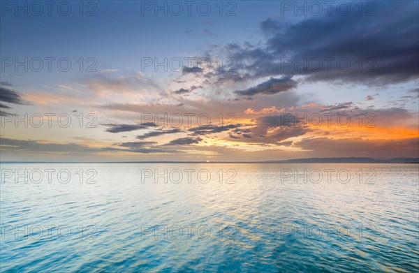 View from Arbon over Lake Constance at colourful sunrise