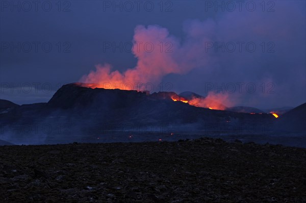 Lava flows from volcano