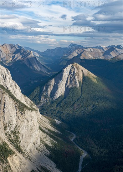 Mountain landscape with river valley and peaks