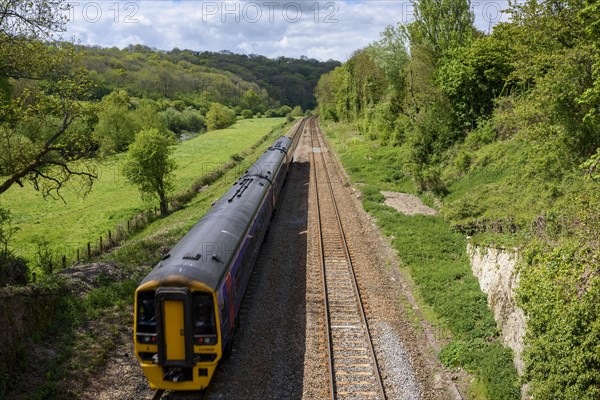 The Bath to Westbury railway line as seen from the Avoncliff Aqueduct carrying the Kennet and Avon Canal
