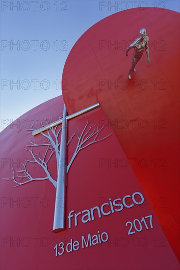 Sculpture in celebration of the annual celebration of the Marian apparition hundred years ago with Pope Francis