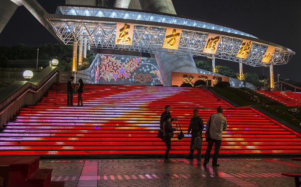 Illuminated stairs of the Oriental Pearl Tower