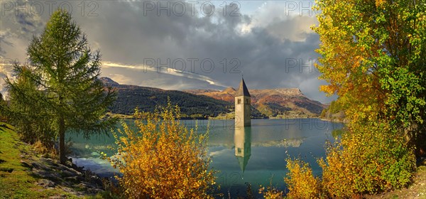 Church tower in Lake Reschen