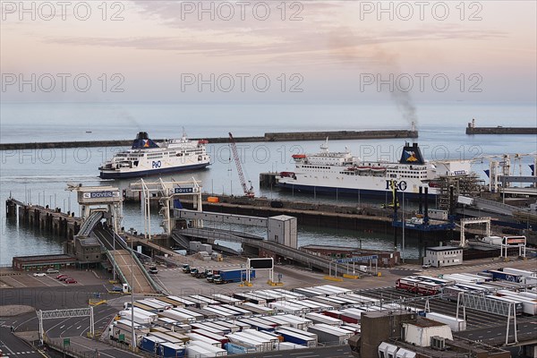P&O ferries and trucks in the ferry terminal