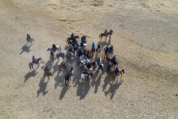 Aerial of a Buzkashi game