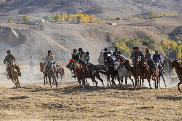 Men practising a traditional Buzkashi game