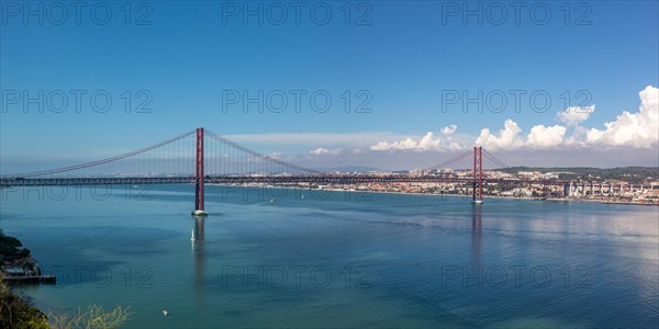 Lisbon Bridge Ponte 25 de Abril over River Tagus Panorama Travel Travel City in Lisbon