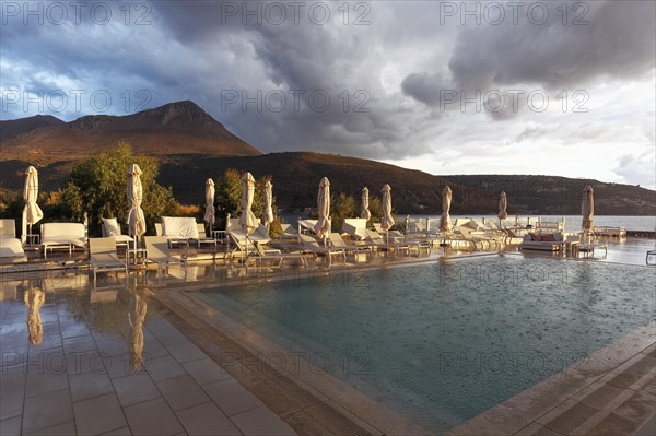 Hotel pool with view of Taygetos Mountains