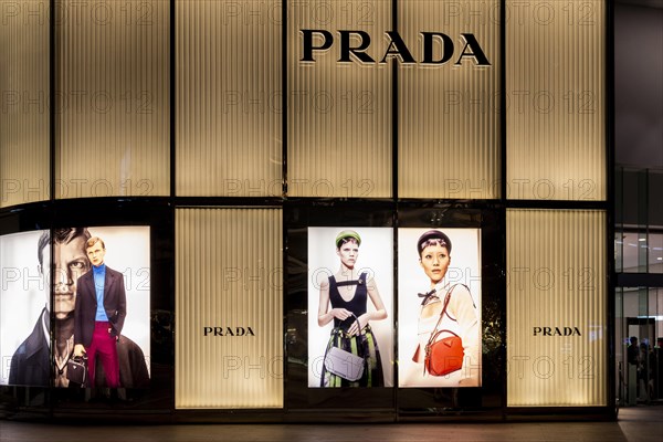 Prada shop window illuminated