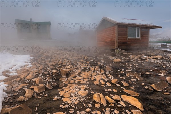 Shargaljuut hot spring in winter. Bayanhongor Province