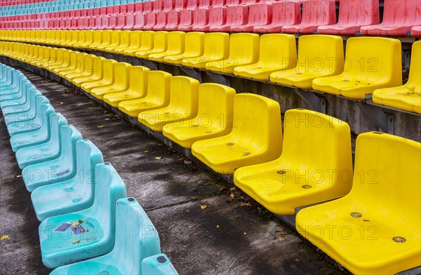 Colourful seats for the spectators at Friedrich Ludwig Jahn Sportpark