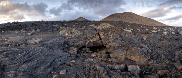 Typical volcanic landscape at La Restinga at sunset