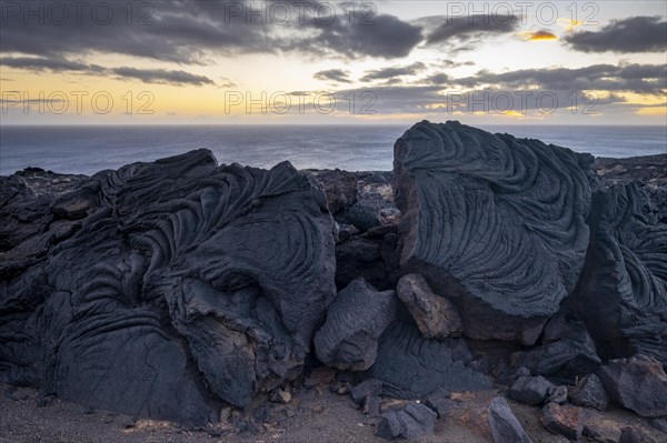 Typical volcanic landscape at La Restinga at sunset