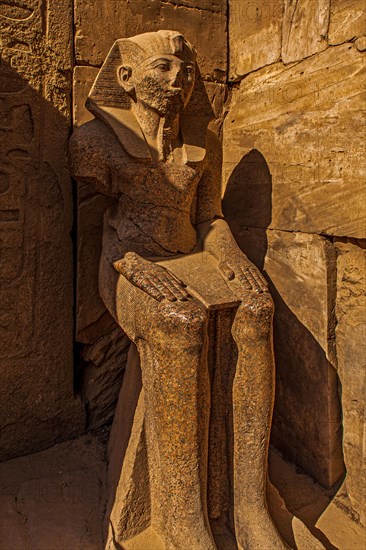 Seated large statue of Thutmosis III on the way to the Temple of Amun