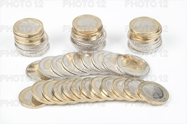 Stack of 1 and 2 euro coins