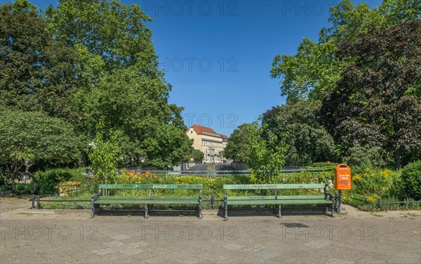 Two empty park benches