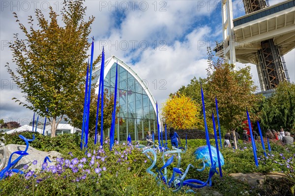 Sculpture garden with colourful glass artworks by Dale Chihuly