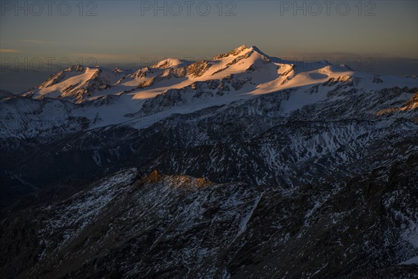 Snowy summit of Monte Cevedale in the morning light