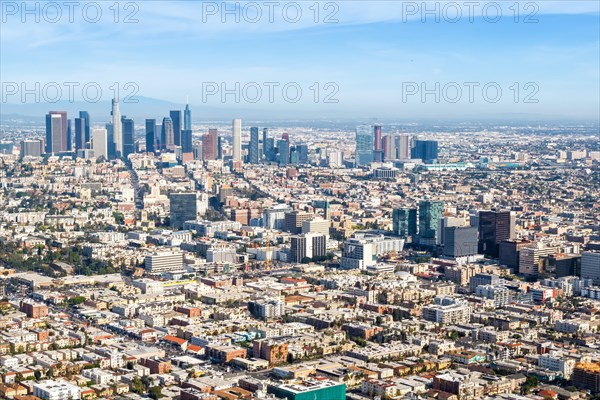 Downtown skyline city building aerial view in Los Angeles